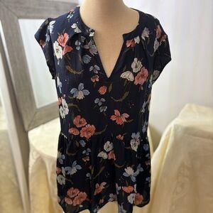 DR2 Blue Peplum Blouse with Cap Sleeves